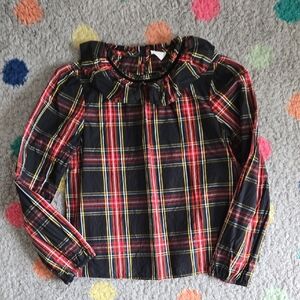 J. Crew Girls XL 12-14 Plaid Top Ruffle Neckline Like New